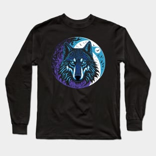 The Wolf in the Full Moon Accompanied by a Murder of Crows Long Sleeve T-Shirt